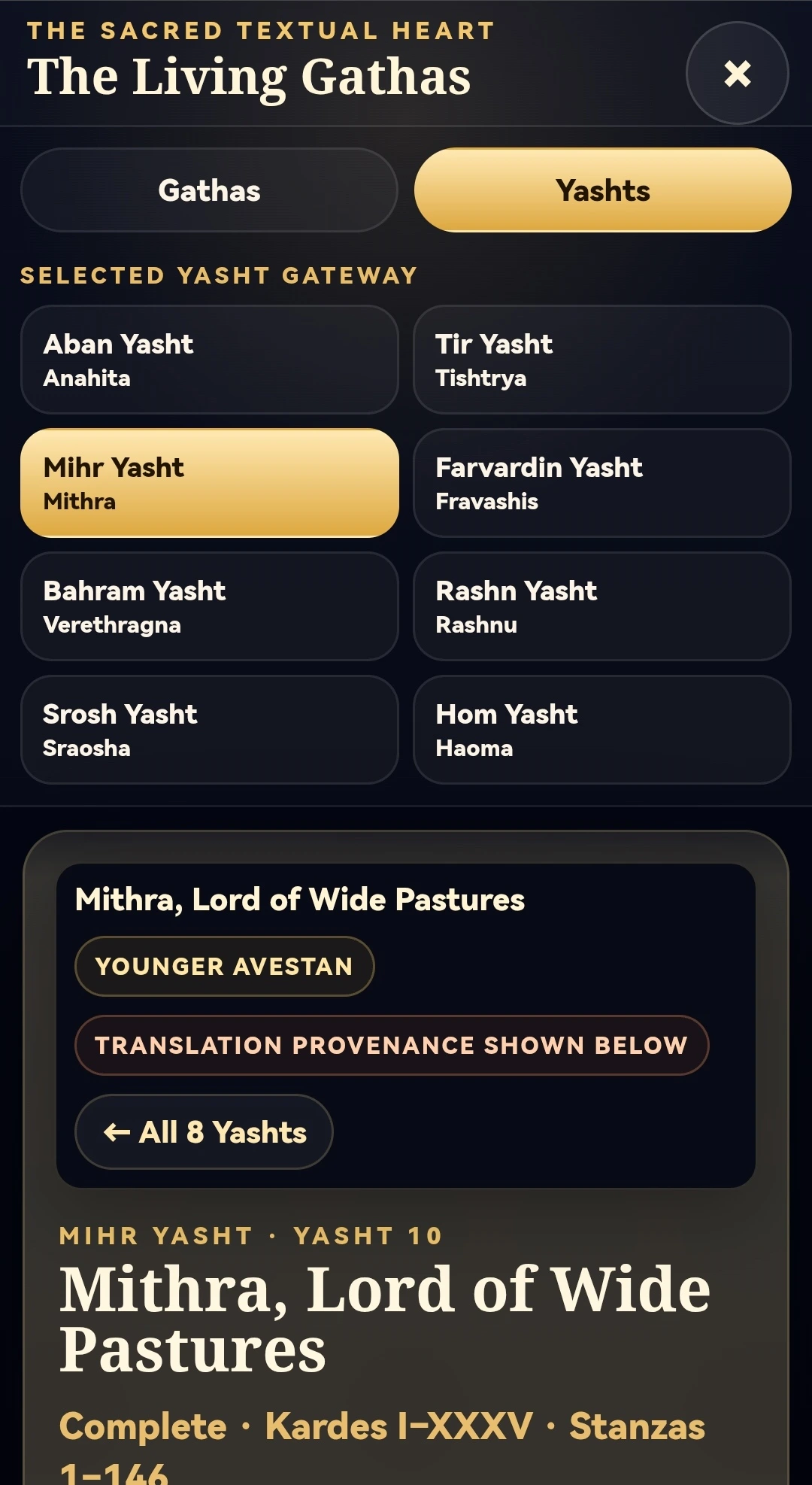 Living Gathas and Yasht gateways